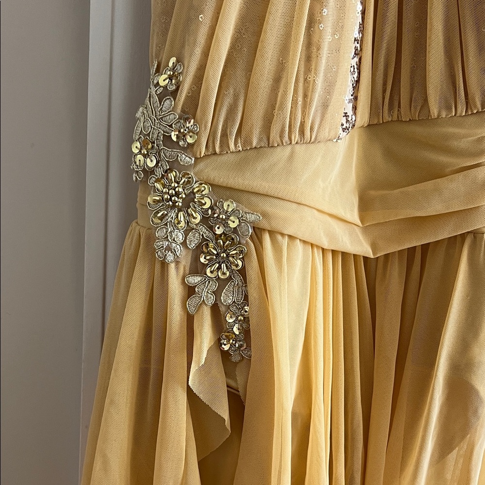 EUC Weissman Elegant Gold Asymmetrical Dance Costume - size MC - Picture 6 of 12